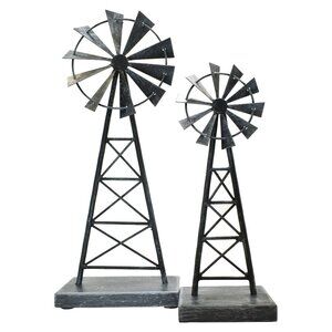 Adam & Friends Home Decor Metal Windmills (Large & Small) Sculpture | 2-Piece